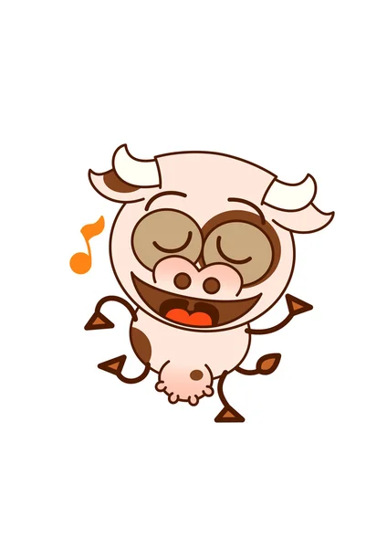 Cute cow listening to music and dancing — Stock Vector