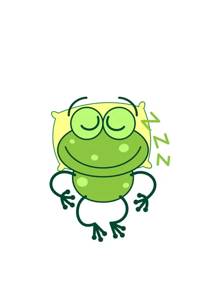 Green frog sleeping placidly — Stock Vector