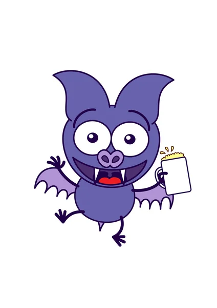 拿着一杯啤酒的紫色蝙蝠 — 图库矢量图片