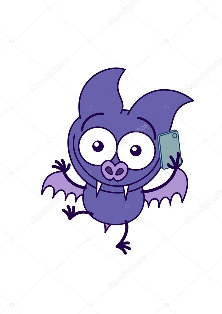Purple bat talking on a smartphone