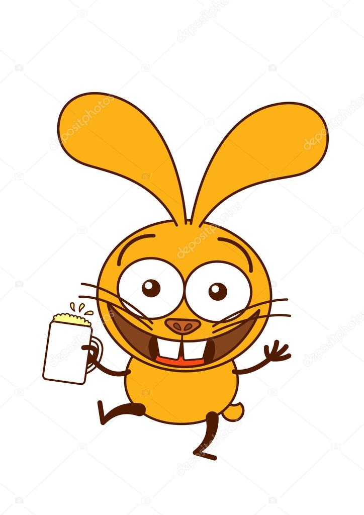 Bunny holding a glass of frothy beer