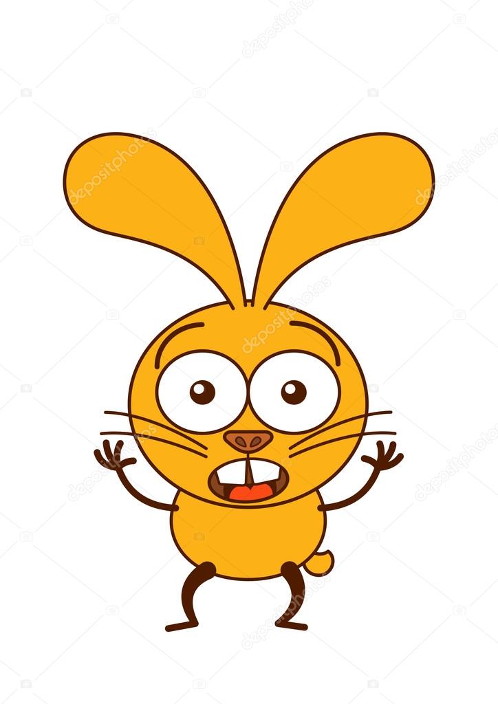 Yellow bunny expressing surprise and fear