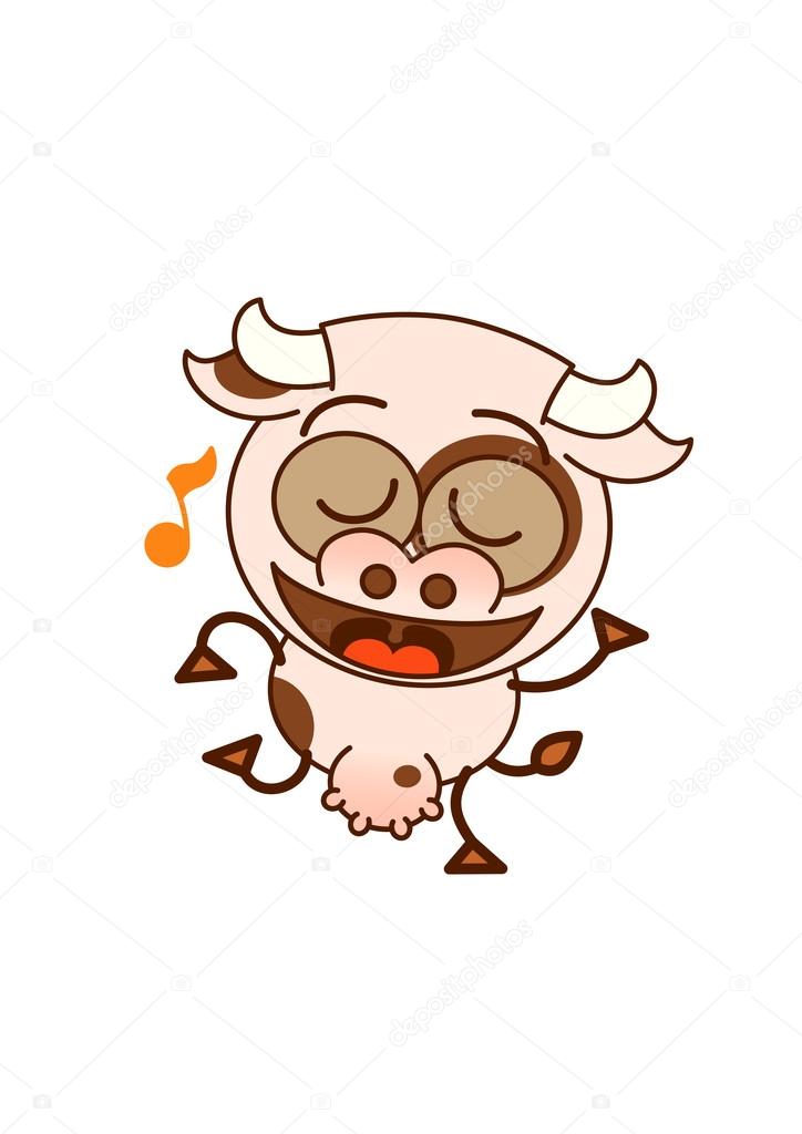 Cute cow listening to music and dancing