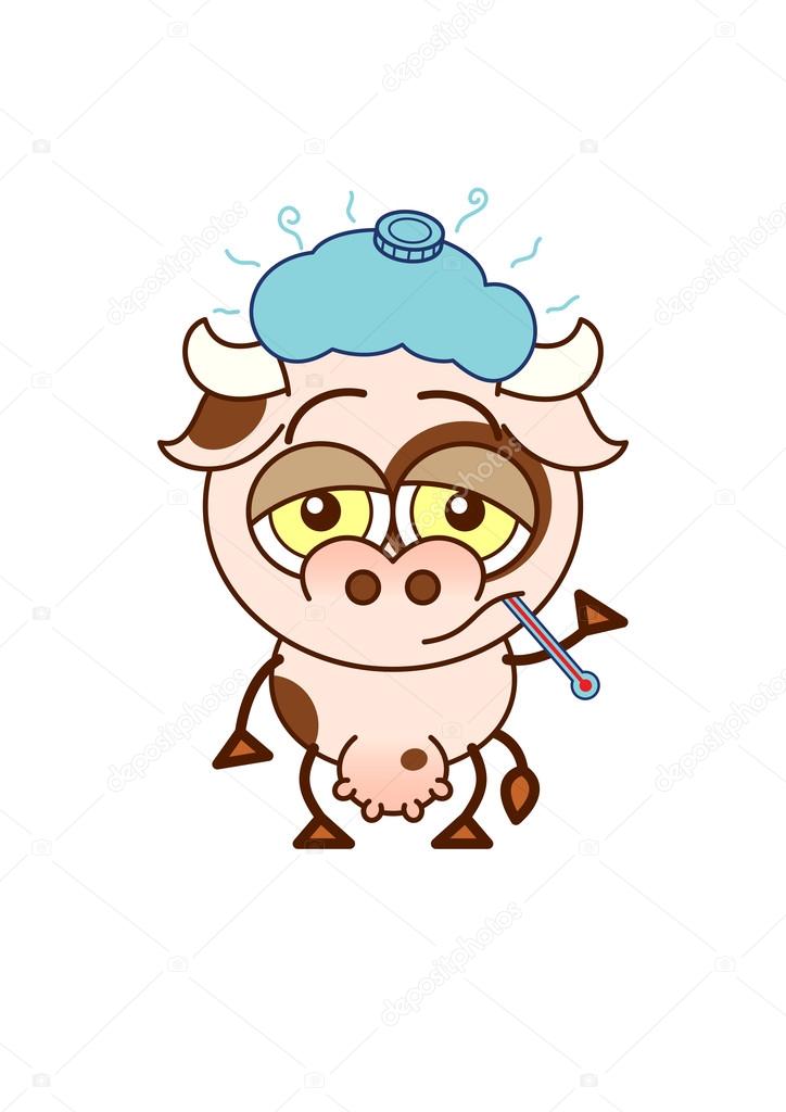 Cute cow feeling sick