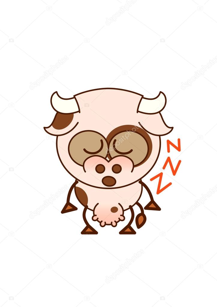 Cow closing its eyes while sleeping standing up