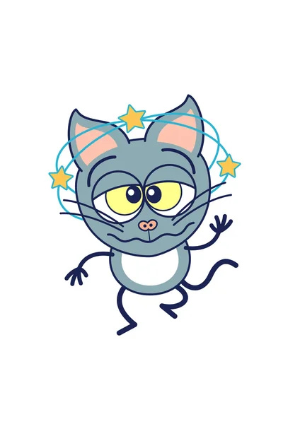 Gato gris sensación de mareo — Vector de stock