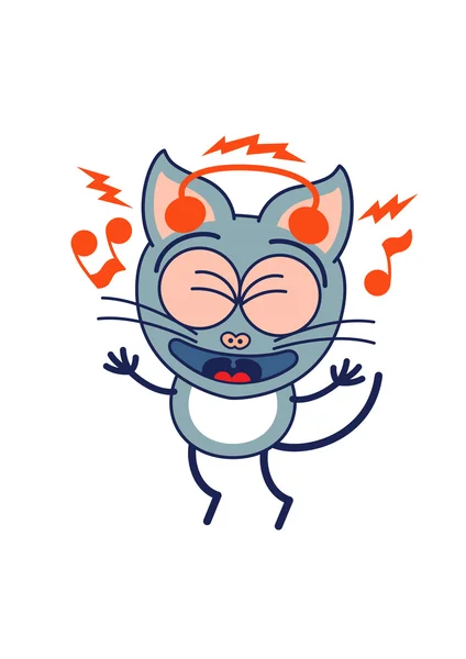 Cat listening to music — Stock Vector