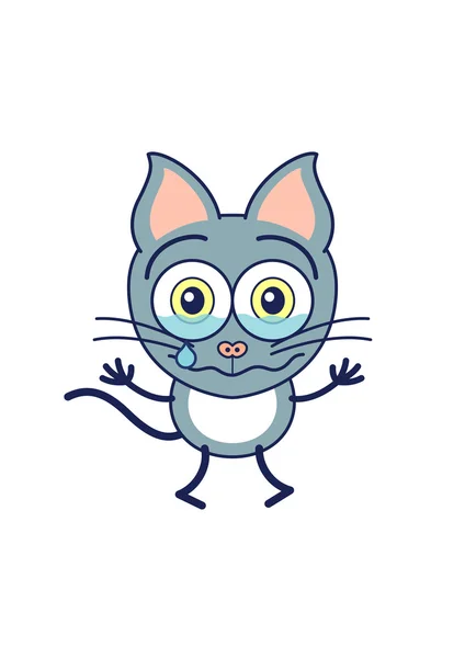 Gato gris llorando amargamente — Vector de stock