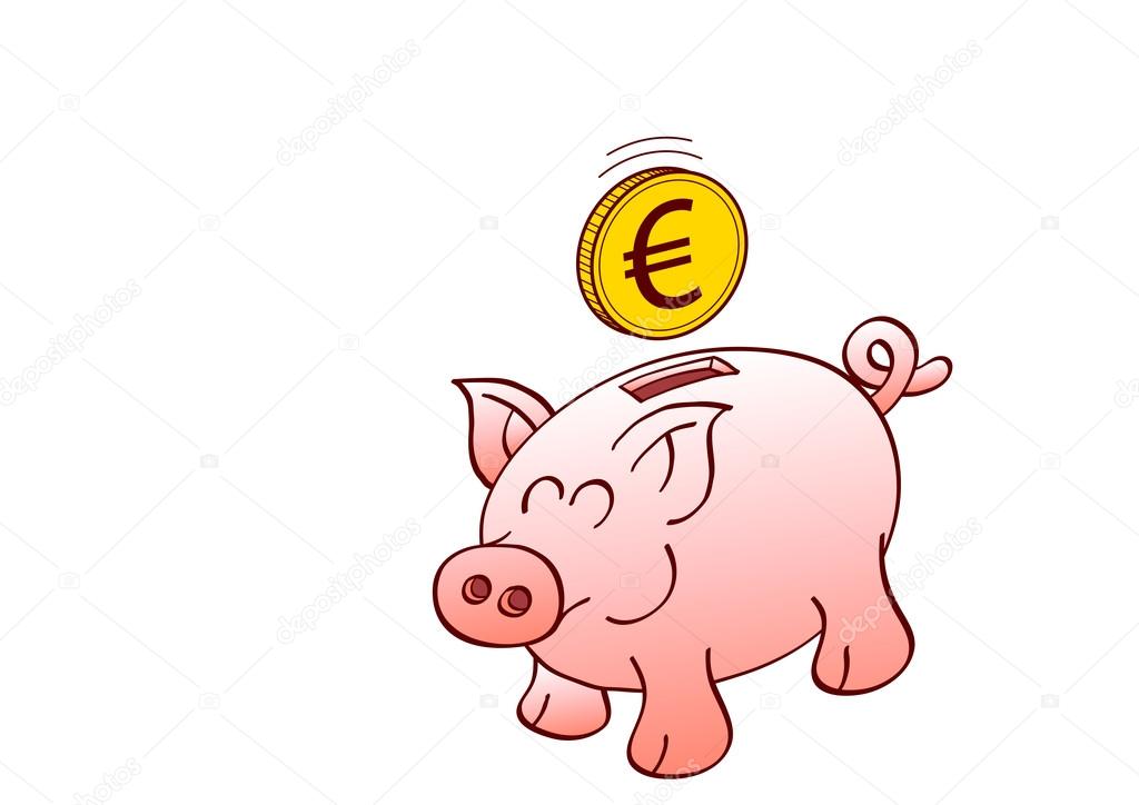 Pink piggybank with euro golden coin