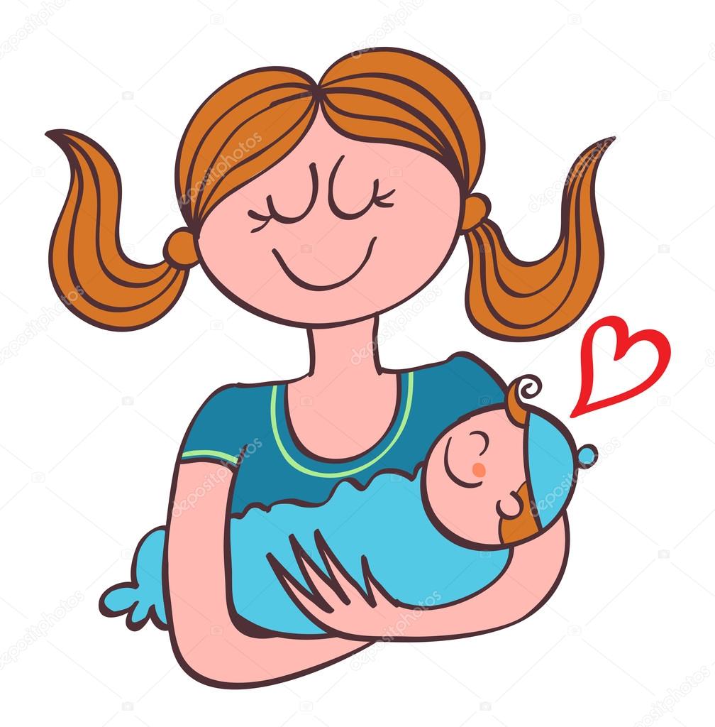 Happy brunette Caucasian Mother Lovingly Holding Her Baby boy with a heart