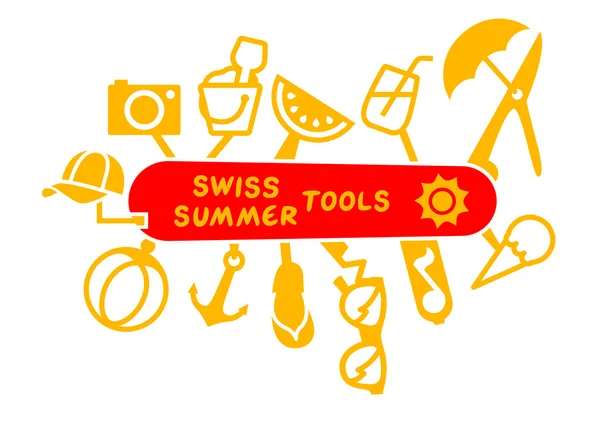 Swiss army knife with summer tools — Stock Vector