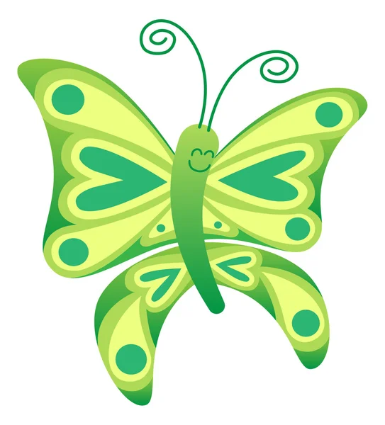 Linda mariposa verde con largas antenas rizadas — Vector de stock