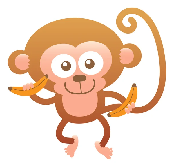 Cute baby monkey holding bananas — Stock Vector