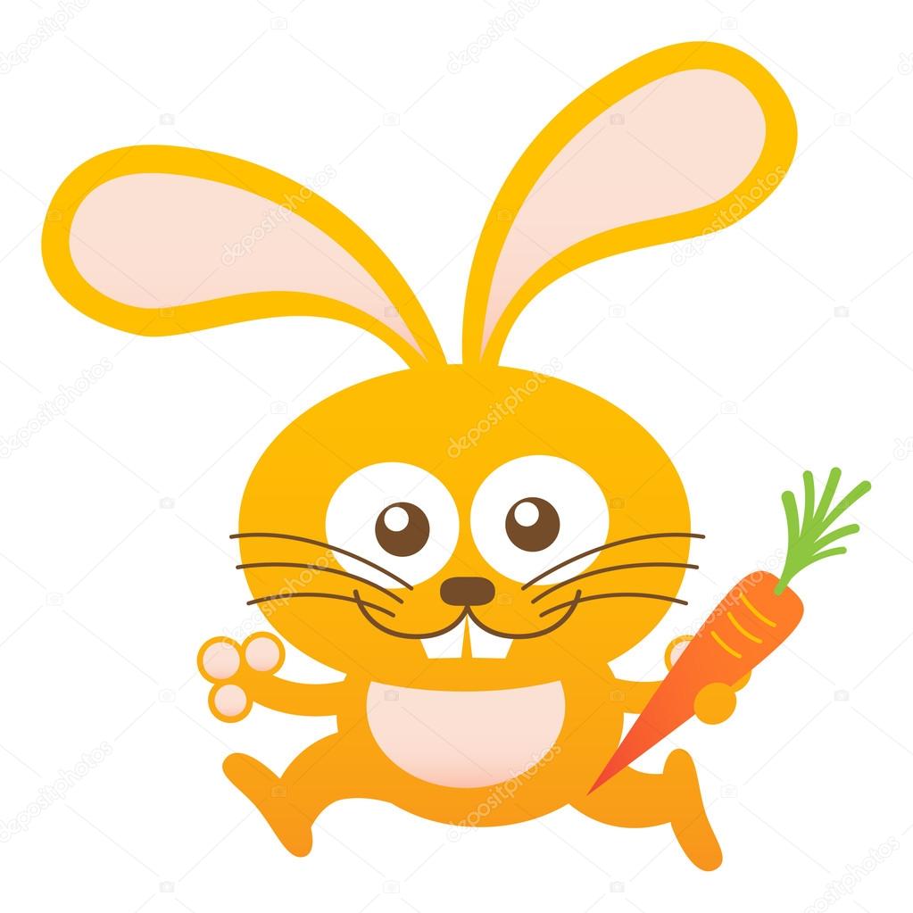 Cute friendly bunny with  orange carrot