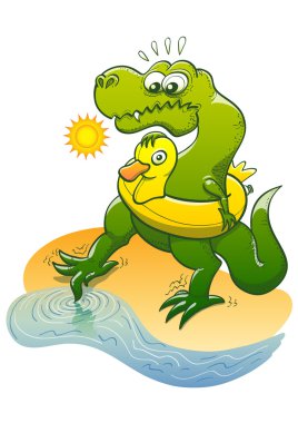 Tyrannosaurus Rex wearing an inflatable ring