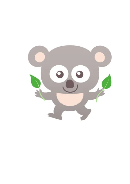 Cute baby koala with  two leaves of eucalyptus — Stockvector