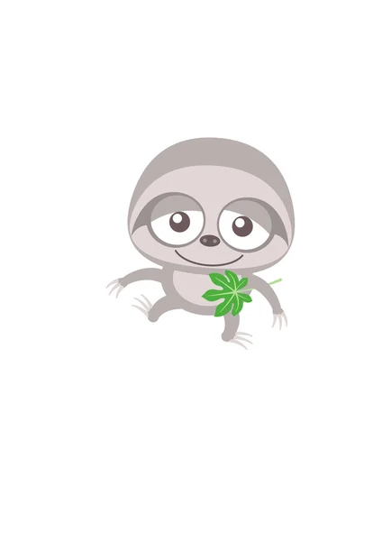 Cute baby sloth with Cecropia leaf — ストックベクタ