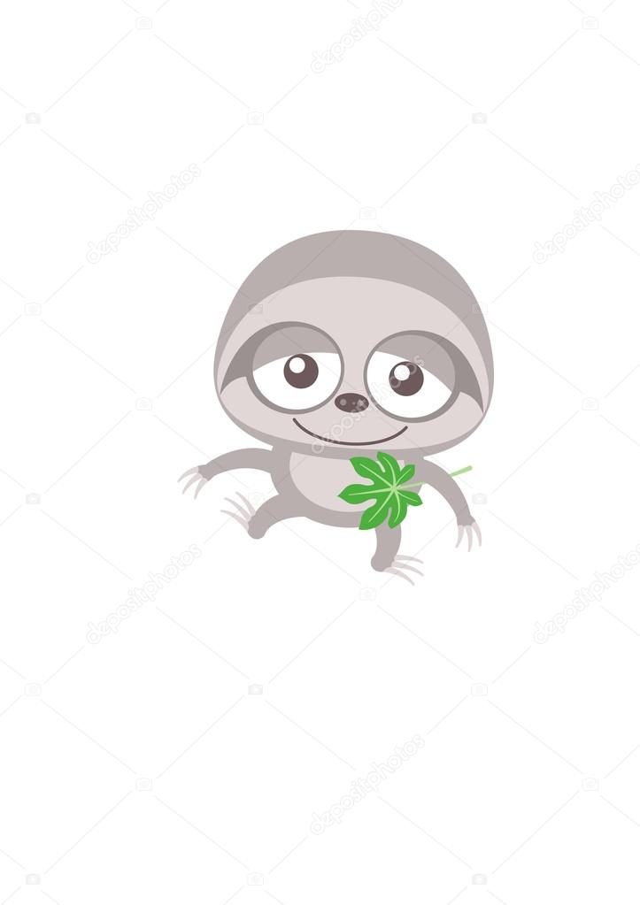 Cute baby sloth with Cecropia leaf