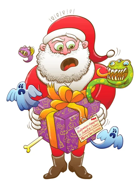 Santa Claus Érzés Ideges Meglepett Féltem Miután Megkapta Furcsa Karácsonyi — Stock Vector