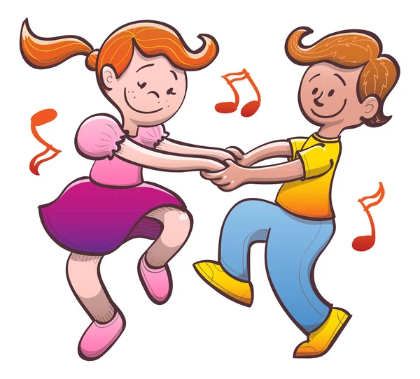 Linda Pareja Buenos Niños Sonriendo Tomados Mano Bailando Salsa Enérgicamente — Vector de stock