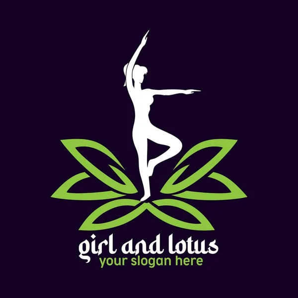 Dziewczyna Lotos Kobieta Robi Logo Gimnastyki Ekskluzywny Projekt Inspiracji — Wektor stockowy