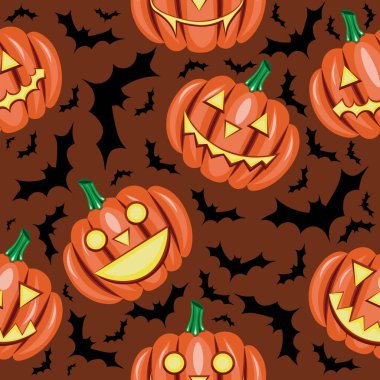 Cadılar Bayramı balkabağı ve yarasa desenli kusursuz vektör