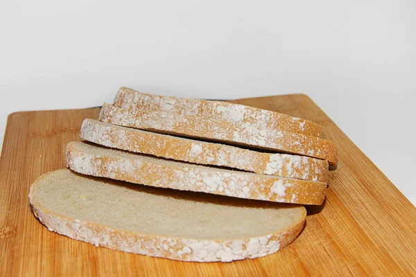Bread Wooden Cutting Board Close — Stock Photo, Image