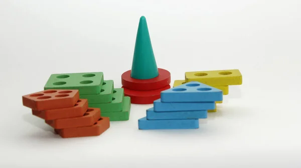 Formas Geométricas Diferentes Brinquedos Fundo Branco Jogos Shapes Educational Coloridos — Fotografia de Stock