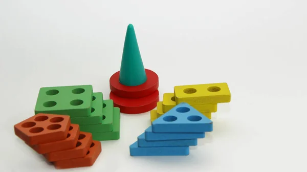 Formas Geométricas Diferentes Brinquedos Fundo Branco Jogos Shapes Educational Coloridos — Fotografia de Stock