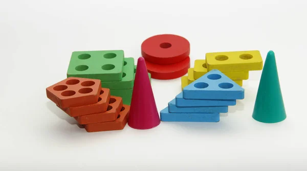 Verschiedene Geometrische Formen Von Spielzeug Auf Weißem Hintergrund Bunte Formen — Stockfoto
