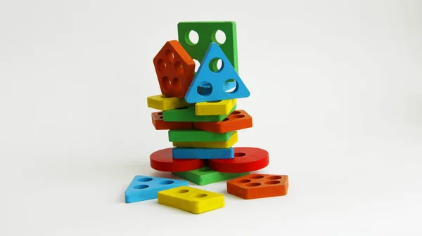 Különböző Geometriai Formák Fehér Hátterű Játékoktól Színes Alakzatok Oktatási Játékok Stock Fotó
