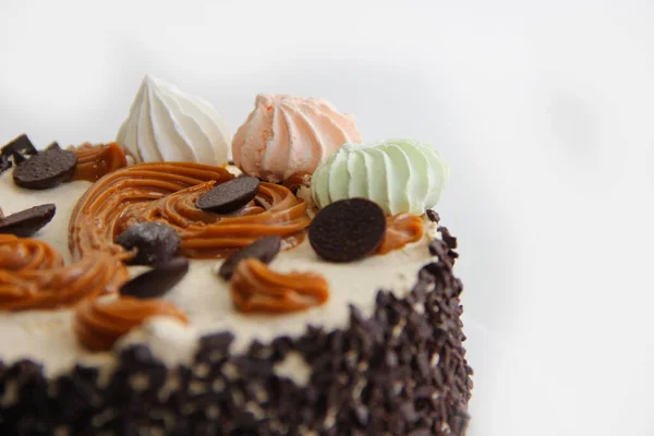 Schokoladenkuchen Mit Sahne Und Schokolade Kuchen Mit Sahne Und Schokolade — Stockfoto