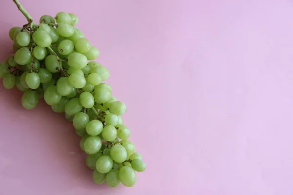 粉色背景上的一串绿色葡萄 — 图库照片