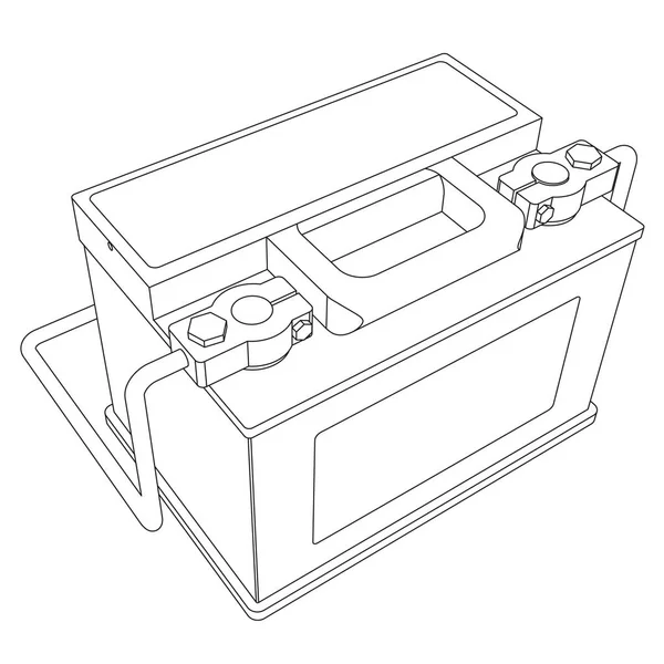 Batterie Voiture Vectorielle Avec Bornes Connectées Illustration Croquis Art Ligne — Image vectorielle