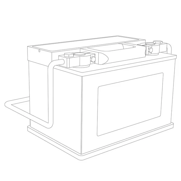 Vektor Autobatterie Mit Angeschlossenen Klemmen Zeilenkunst Illustration — Stockvektor