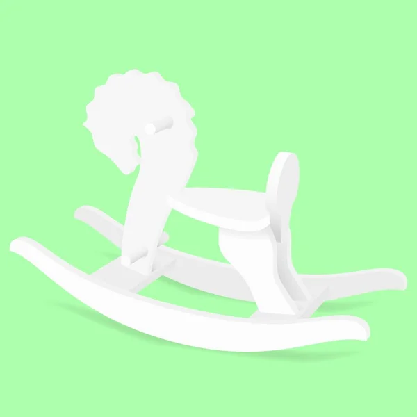 White Rocking Horse Kid Toy Vector Illustration Green Background — Vetor de Stock