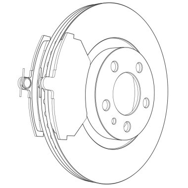 Pad çizgisi sanatı beyaz üzerine izole edilmiş disk freninin vektör illüstrasyonu