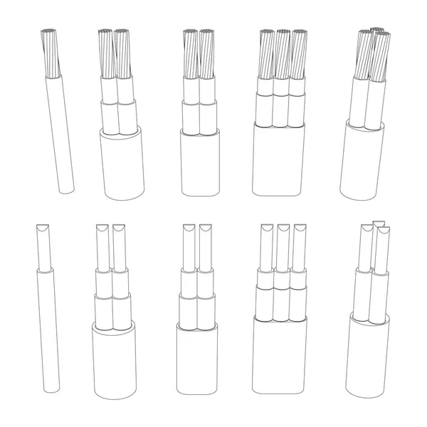 Vektorkészlet Páncélozott Elektromos Kábelvezetékek Vonal Művészet Illusztráció — Stock Vector