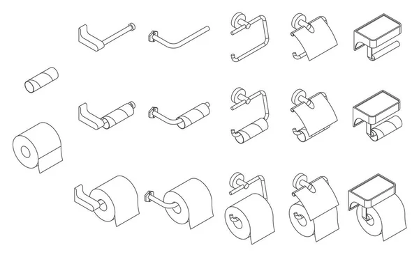 Vector Set Van Isometrische Toiletrolhouder Leeg Vol Witte Achtergrond — Stockvector