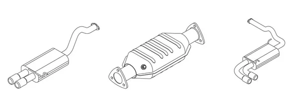 Ilustración Isométrica Del Contorno Vectorial Del Tubo Escape Del Automóvil — Vector de stock