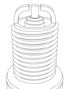 Vector araba bujisi iki elektrotla yakın plan, ana hatlı.