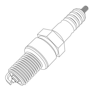 Beyaz hatlı resimde izole edilmiş vektör detaylı araba bujisi