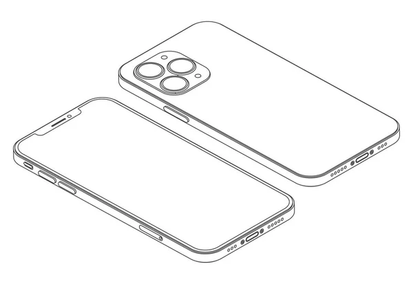 Vektör modern telefon - izometrik hatlı akıllı telefon çizimi