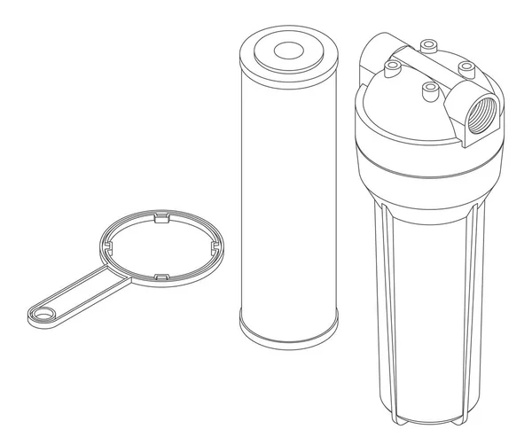 Conjunto Vectorial Cartucho Filtro Agua Última Generación Caja Base Llave — Archivo Imágenes Vectoriales