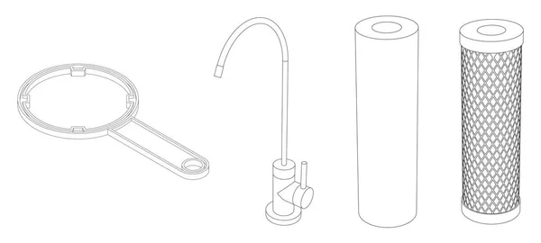 Filtru Apă Băutură Vectorială Robinet Cheie Cartușe — Vector de stoc