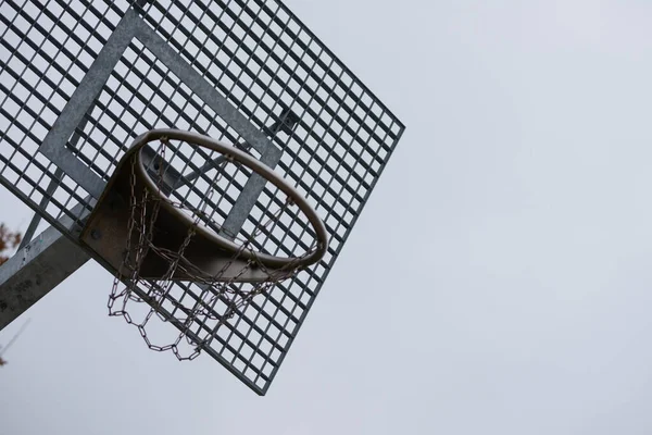 Closeup Metal Rustic Basketball Hoop Cloudy Day — Stock Photo, Image