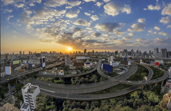 Bangkok Stadt Morgenlicht Mit Hauptverkehrsstraße Bilder Retuschieren — Stockfoto