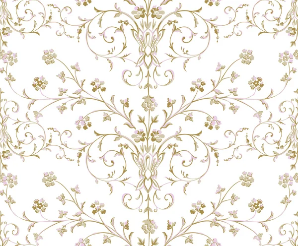 Zlatá barokní bezešvé vzor na bílém pozadí. — Stockový vektor