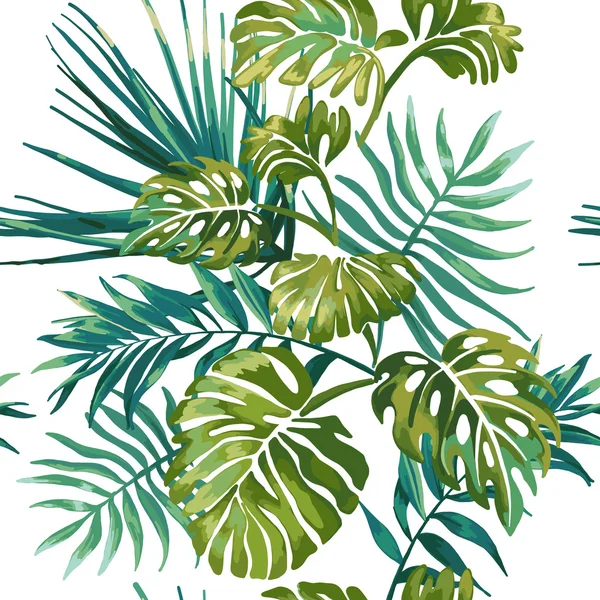 Jungle leaves on a white background. Tropical green Monstera. — Stock Vector