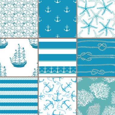 Vector set. Seamless pattern with marine elements.
